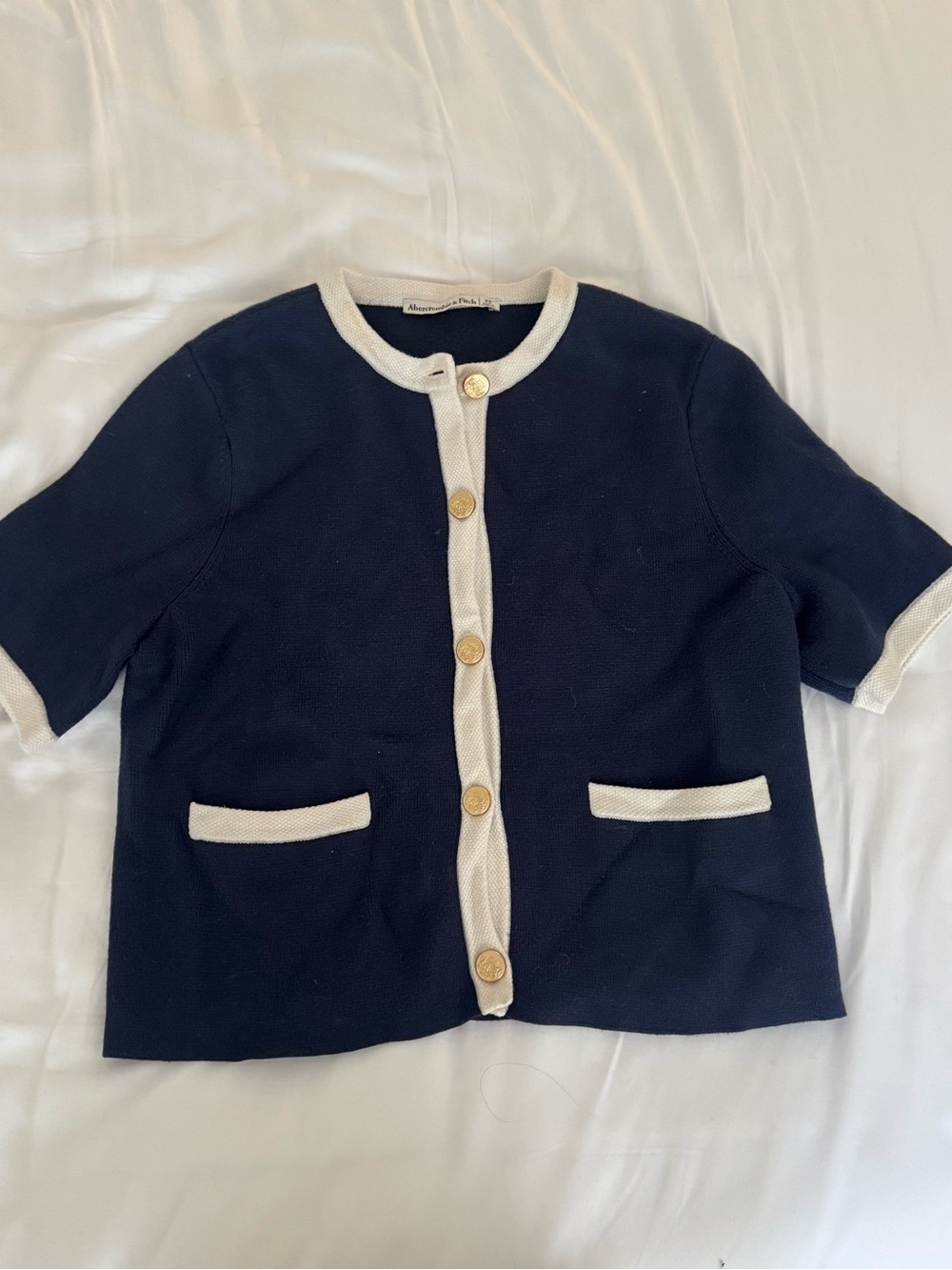 Abercrombie & Fitch Navy Cardigan with Cream Trim - Picture 1 of 4